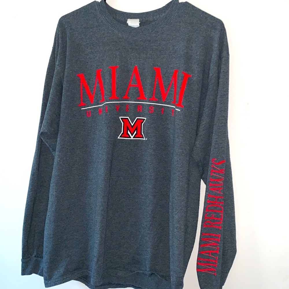 Gildan Ultra Cotton | Miami University | Long Sleeve Tee | Charcoal | Unisex |